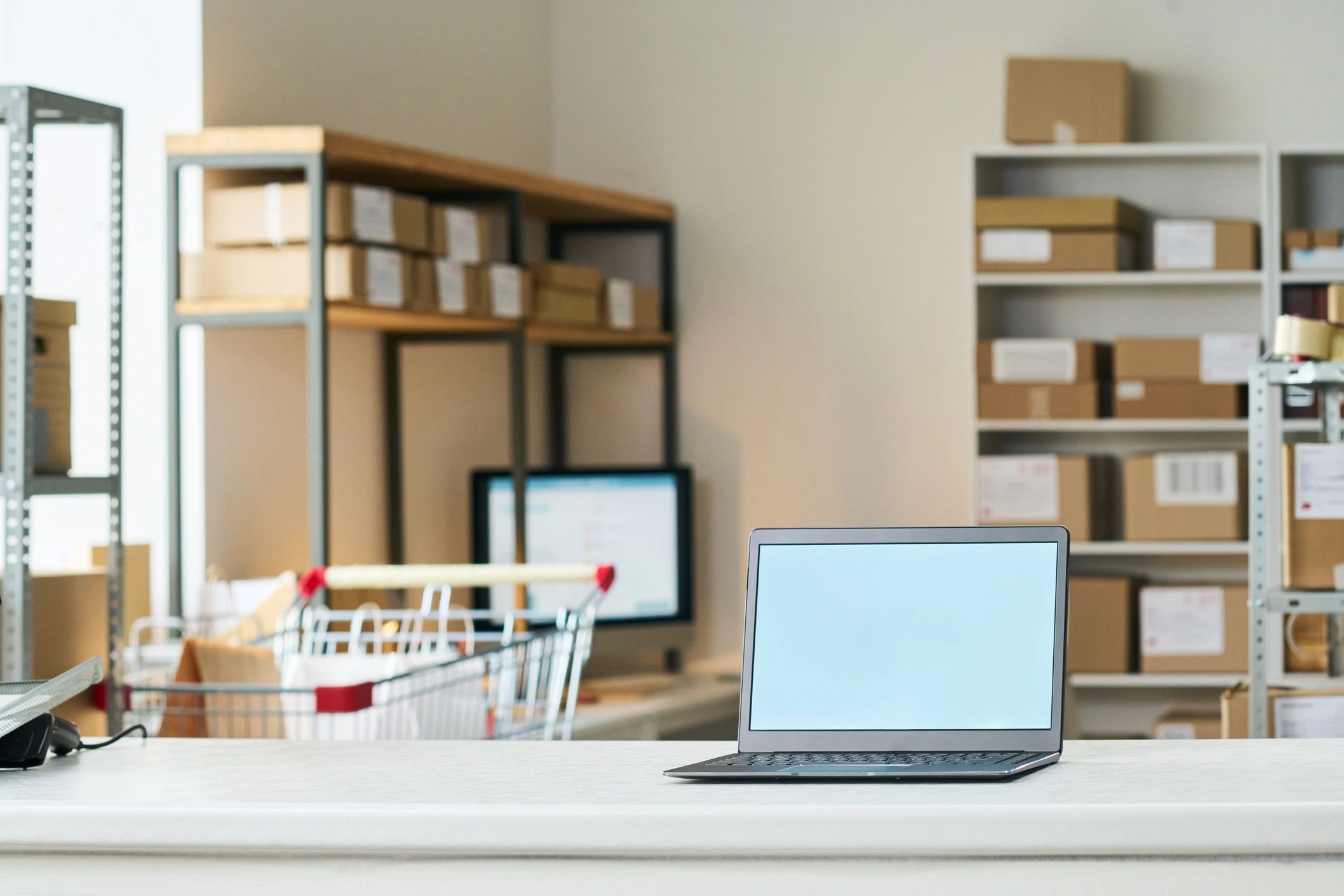 Laptop at an online order pickup counter